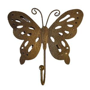 Metal Butterfly 6.5" Single Hook Coat Hat Jewelry Hanger New Brown Distressed